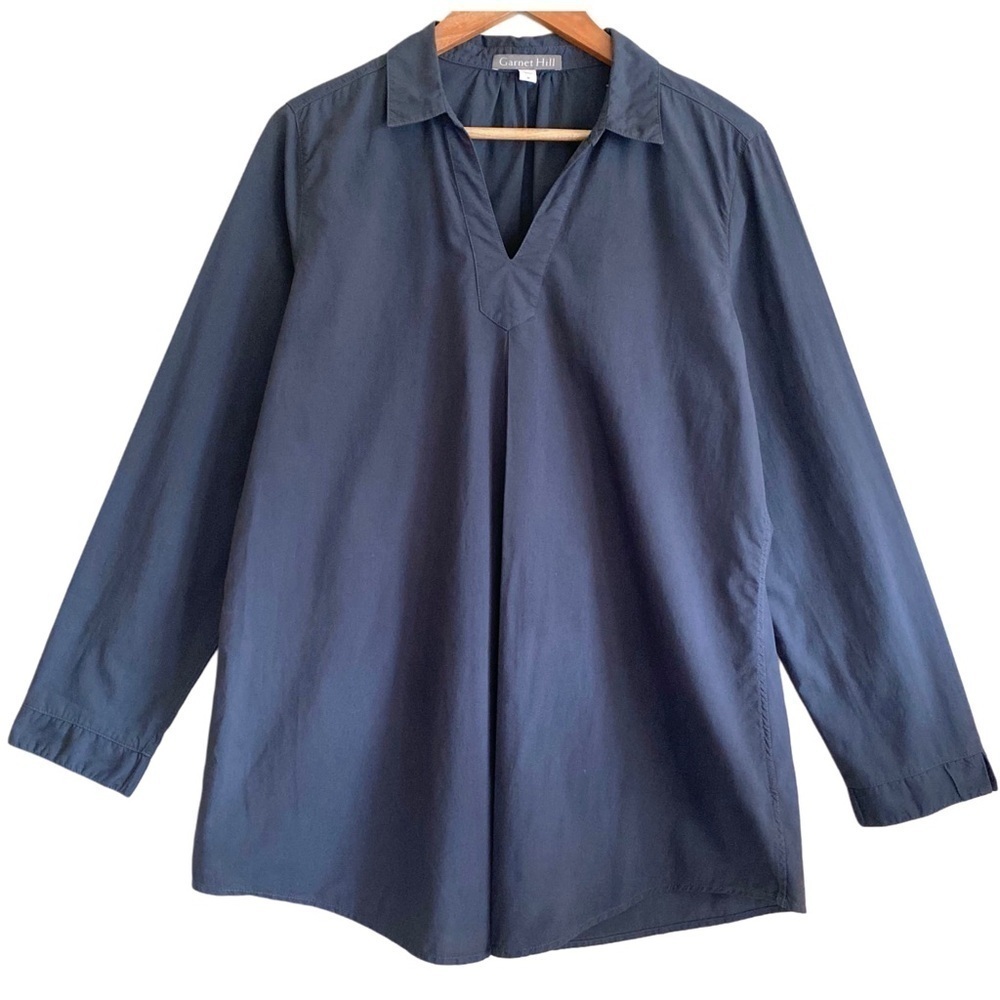 GARNET HILL Organic Pima Chambray Preppy Relaxed Fit Minimalist Pleated Tunic M